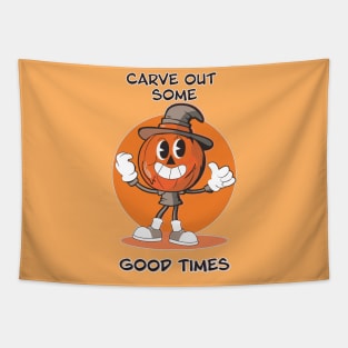 Classic Halloween Retro Cartoon Pumpkin – Vintage Style Fall Decor Tapestry