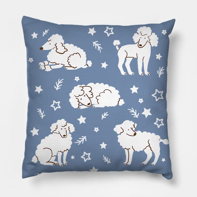 White Poodle Pattern Pillow by Wlaurence