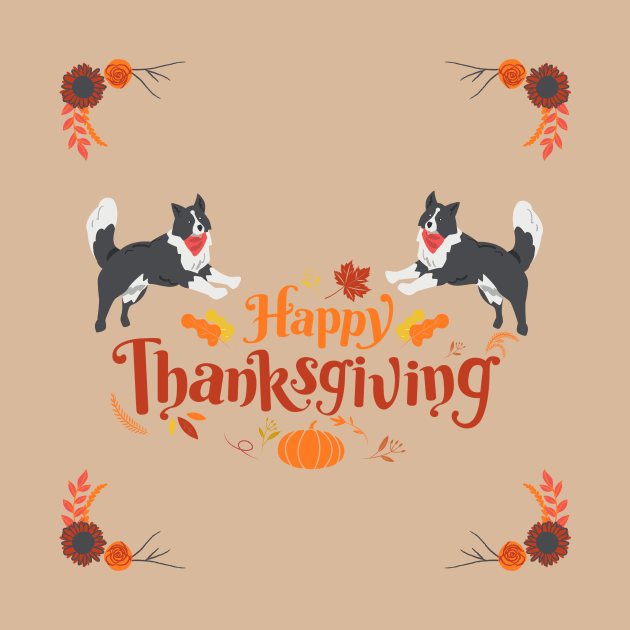 Cute Border Collie Dog with Happy Thanksgiving Sign by Seasonal Dogs