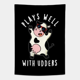 Plays Well With Udders Cute Cow Pun Tapestry