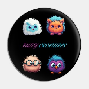 Fuzzy Monsters T-Shirt,  Cute creatures Design with Unique Layout Pin