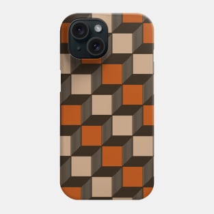 Chocolate Brown, Tan and Rust Orange, Cube, Geometric Phone Case