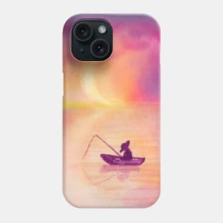 Sleeping fisherman under the moon - watercolor painting Phone Case