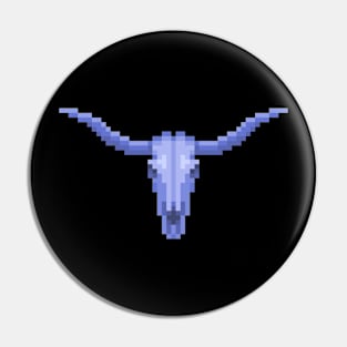 Pixel Art Blue Longhorn Skull Pin