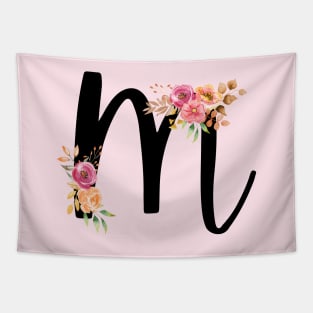 Letter M With Watercolor Floral Wreath Tapestry