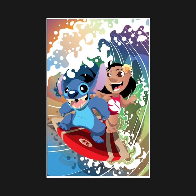 Alien Dog and Surfer Girl by CuddleswithCatsArt