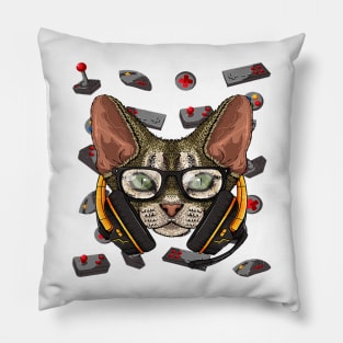 Gamer Devon Rex Gaming Cat Video Game Player Boys Kids Pillow