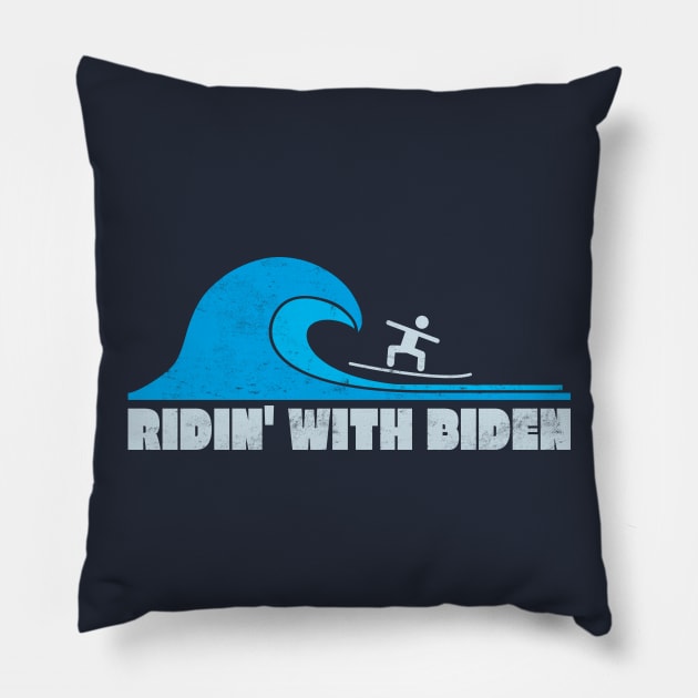 Ridin' With Biden Surfer Surfing Blue Wave 2020 Joe Biden Campaign Pillow by Forest & Outlaw