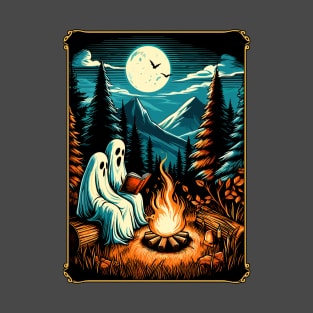 Vintage ghost book reading camping gothic halloween teachers T-Shirt