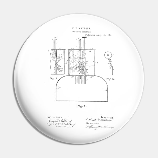 Fare box register Vintage Patent Hand Drawing Pin by TheYoungDesigns