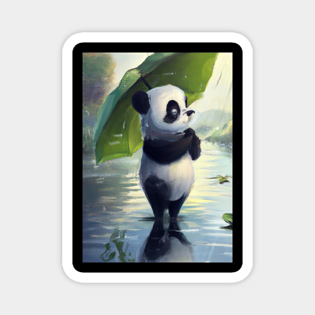 Panda with Leaf Umbrella Magnet by maxcode