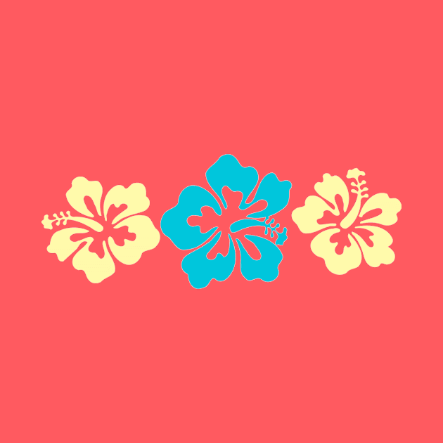 Hibiscus Flowers In Aqua And Yellow Colors by PhotoArts