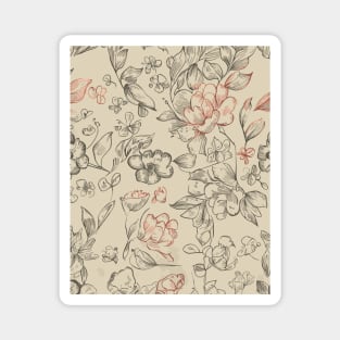 Floral Pattern Hand Drawn Sketch: Sketchpad Garden Whispers Magnet