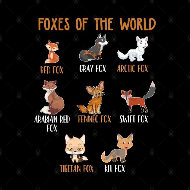 Foxes Of The World Funny Fox Animals Educational by TeddyTees