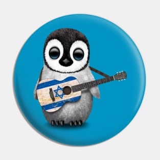 Baby Penguin Playing Israeli Flag Guitar Pin