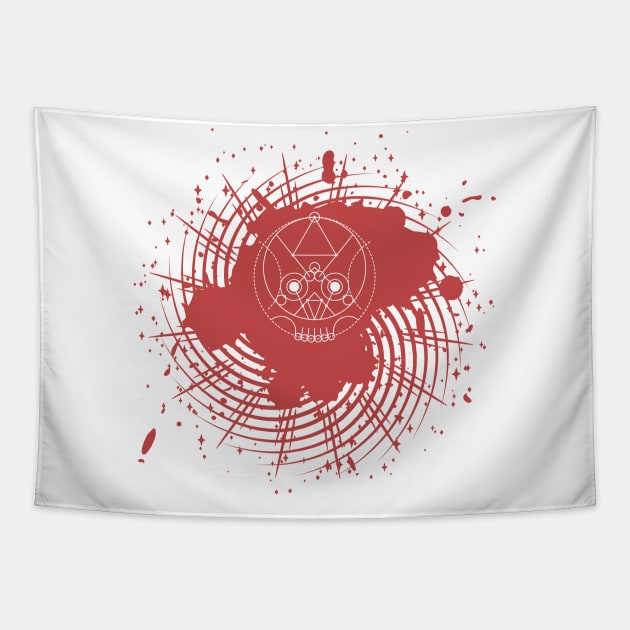 Sacred Geometry (The Skull) on Blood Splatter Tapestry by nathalieaynie