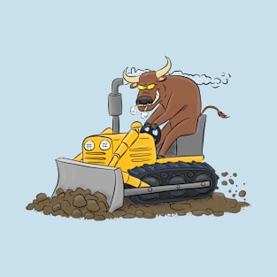 Funny bull driving bulldozer cartoon T-Shirt