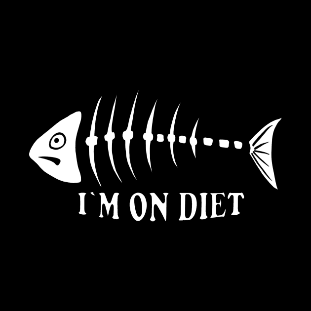 On Diet Weight Loss Funny Skinny Fish Fishbone Fish Black by PrintingJack