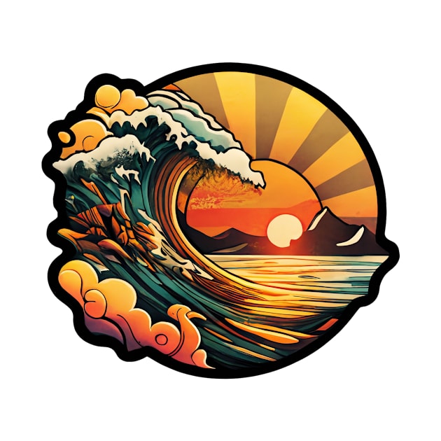 Wave curling at sunset in vintage colors by melbournedesign