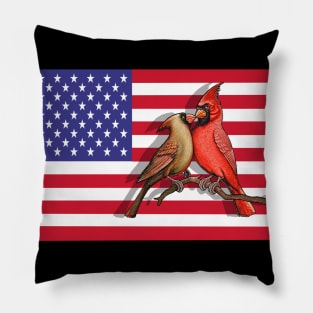 Red Cardinal bird America flag cute cardinals Pillow