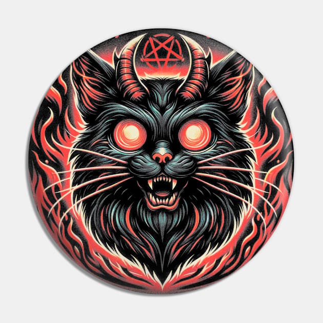 Evil Cat with Horns and Pentagram Pin by Helgar