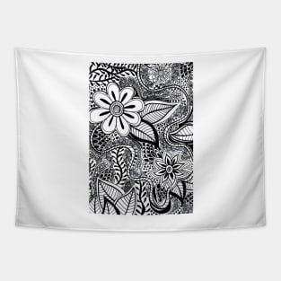 Black and White Floral Affair Tapestry