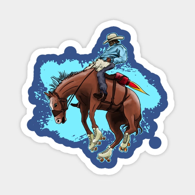 Rodeo Cowboy Roller Skates Jetpack Magnet by Doodl