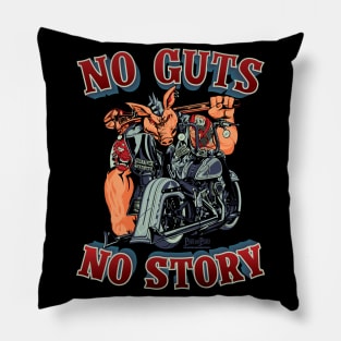 No guts No story,glory and story,navy blue and dark red biker pig llustration Pillow