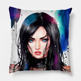 Pretty girl watercolor portrait Pillow