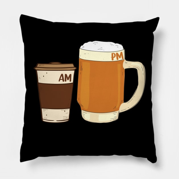 AM Coffee PM Beer funny Coffee and Beer Lover Pillow by ryanjaycruz