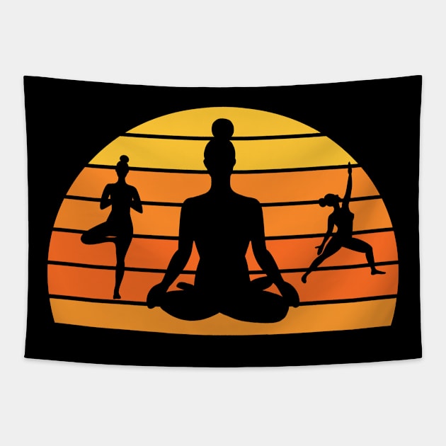 Yoga Meditation Poses Retro Vintage Fitness Tapestry by Foxxy Merch