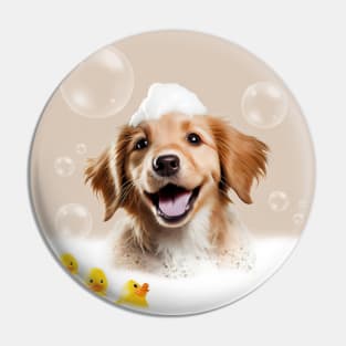 Cute Dog in Bubble Bath Pin