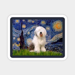 Starry Night Adapted to Feature an Old English Sheepdog Magnet