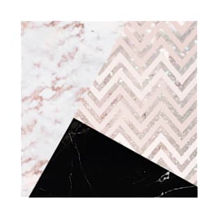 Pink Marble Black Chevron Color Block Geometric T-Shirt