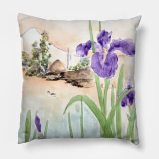 purple iris and Mount Fuji Pillow