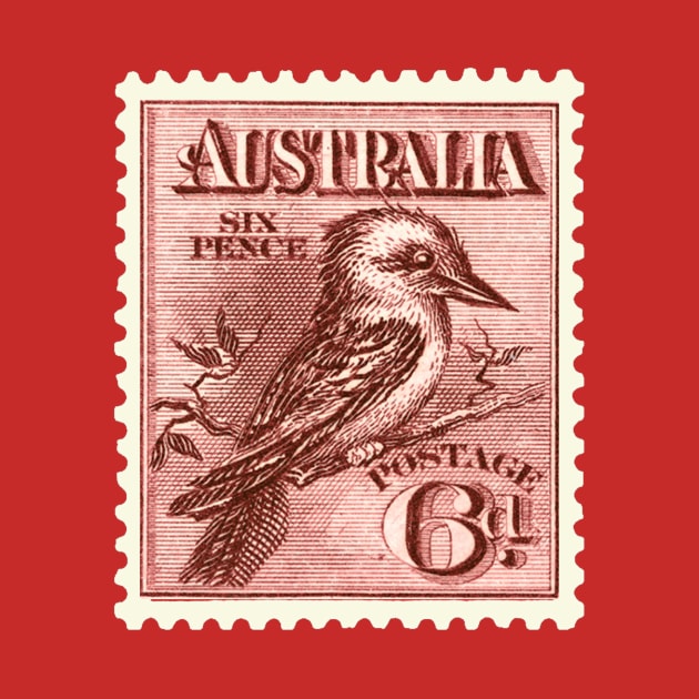 Red Kookaburra Postage Stamp by Mark Richards