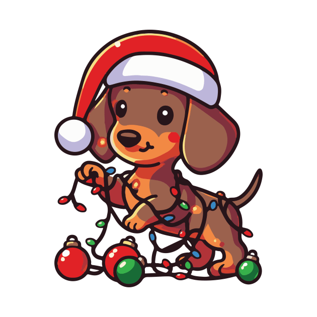 dachshund dog playing with Christmas lights by Arteria6e9Vena