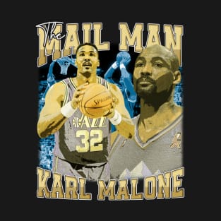 Karl Malone The Mail Man Basketball Legend Signature Vintage Retro 80s 90s Bootleg Rap Style T-Shirt