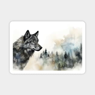 Misty boreal watercolor wolf Magnet