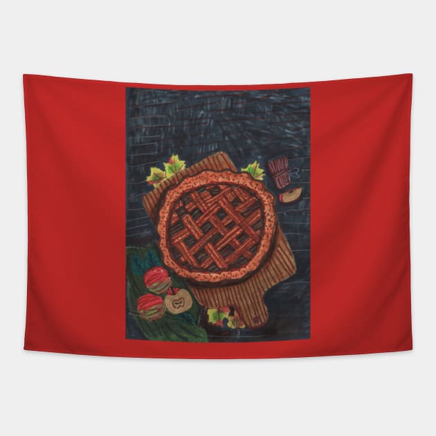 Apple Pie on Chopping Board Tapestry by Mila-Ola_Art