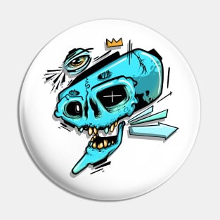 Blue Graffiti Skull Pin