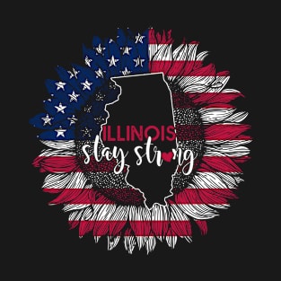 Illinois Sunflower American Flag Illinois Stay Strong 4th Of July Gift T-Shirt