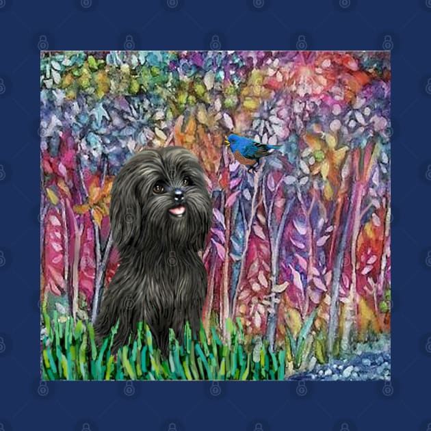 Forest in Bloom with an Adorable Black Shih Tzu by Dogs Galore and More