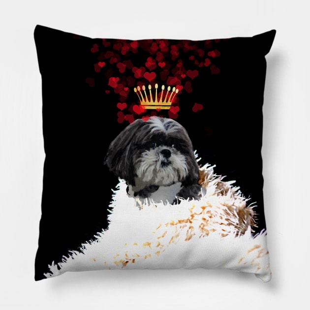 Shi Tzu with a crown of hearts, puppy love Pillow by LittleBean