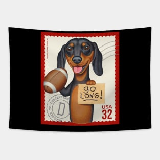 Funny dachshund with football ready to go long Tapestry