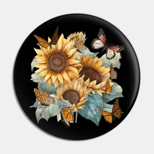 Butterflies Sunflower Pin