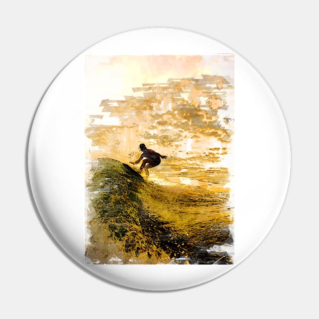 Surfer Silhouette Chasing Waves Sunset Pin by ColortrixArt