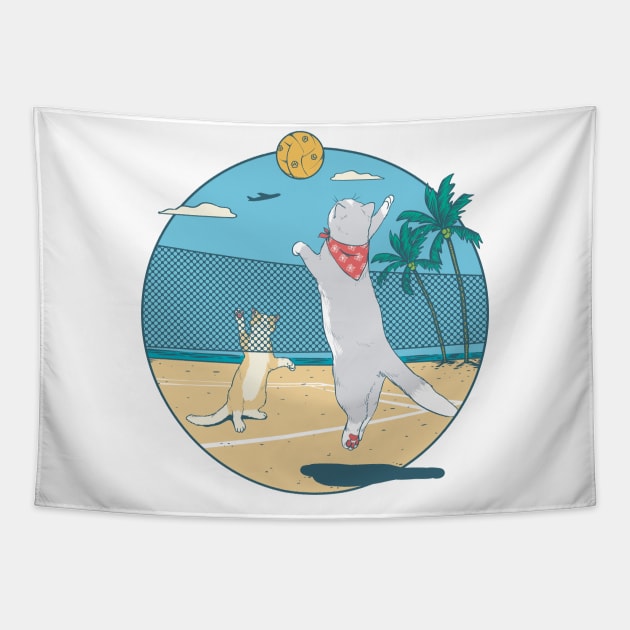 cat love volleyball Tapestry by dreamiedesire