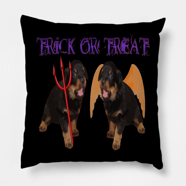 Cute Rottweiler Halloween Trick or Treat Vector Cut Out Pillow by taiche