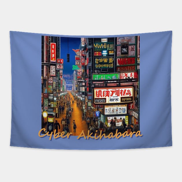 Japan Cyber Akihabara Tokyo by Kana Kanjin Tapestry by erizen